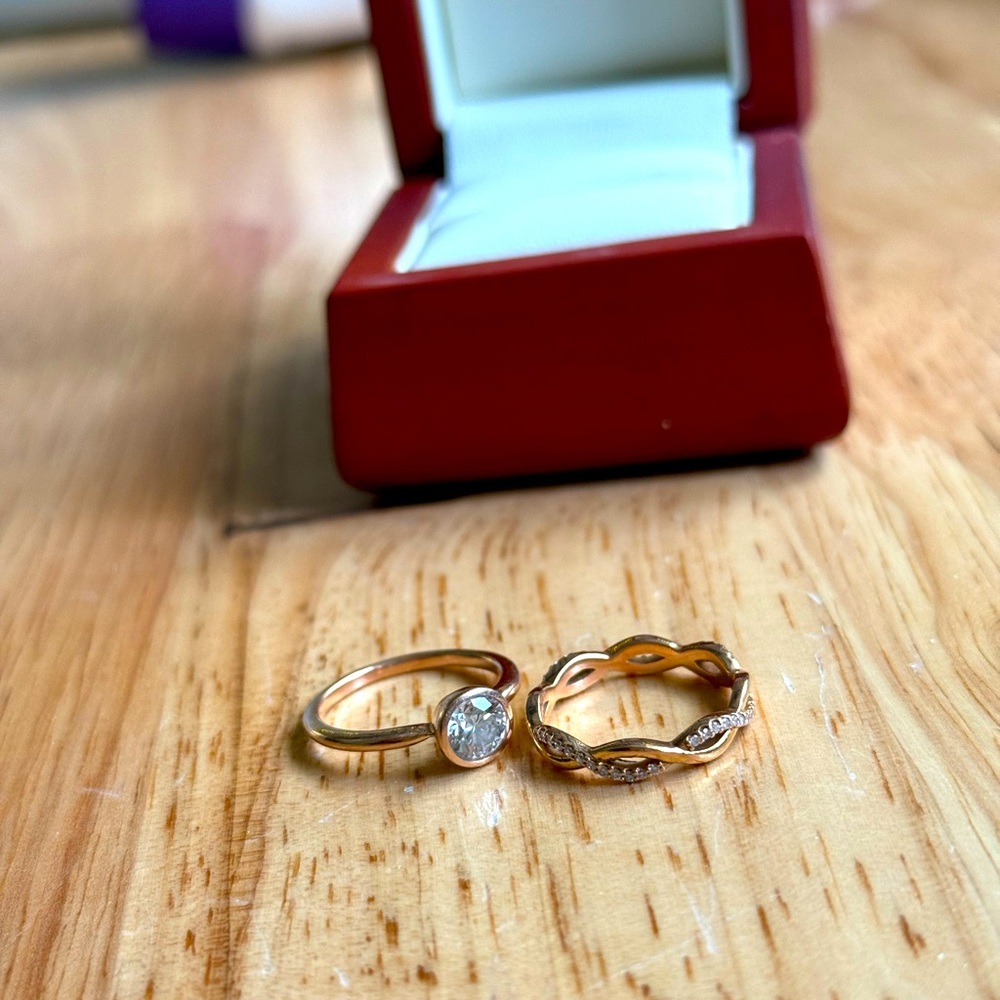 Diamond Engagement Ring Set 14k Rose Gold